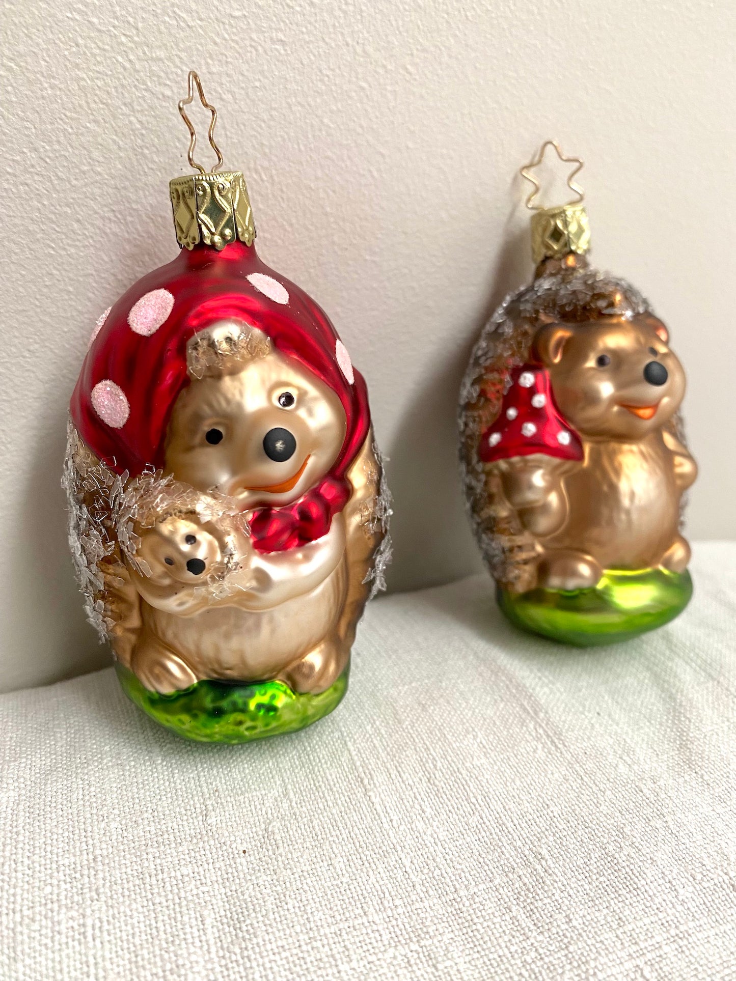 German Glass Christmas Ornament Set - Hedgehog Family