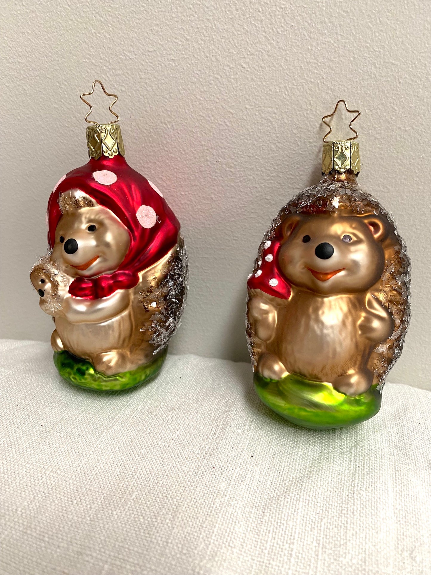 German Glass Christmas Ornament Set - Hedgehog Family