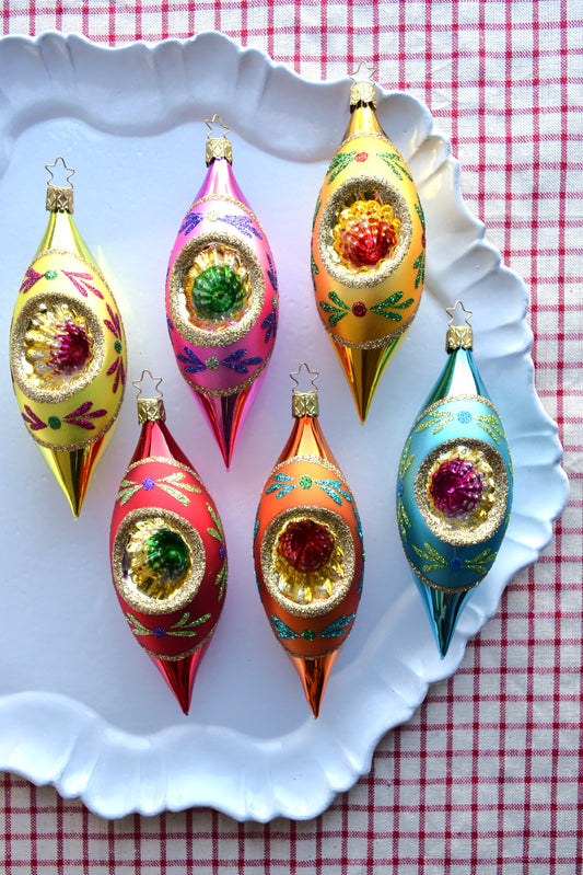German Glass Christmas Ornament Set - Large Long Shiny Brite