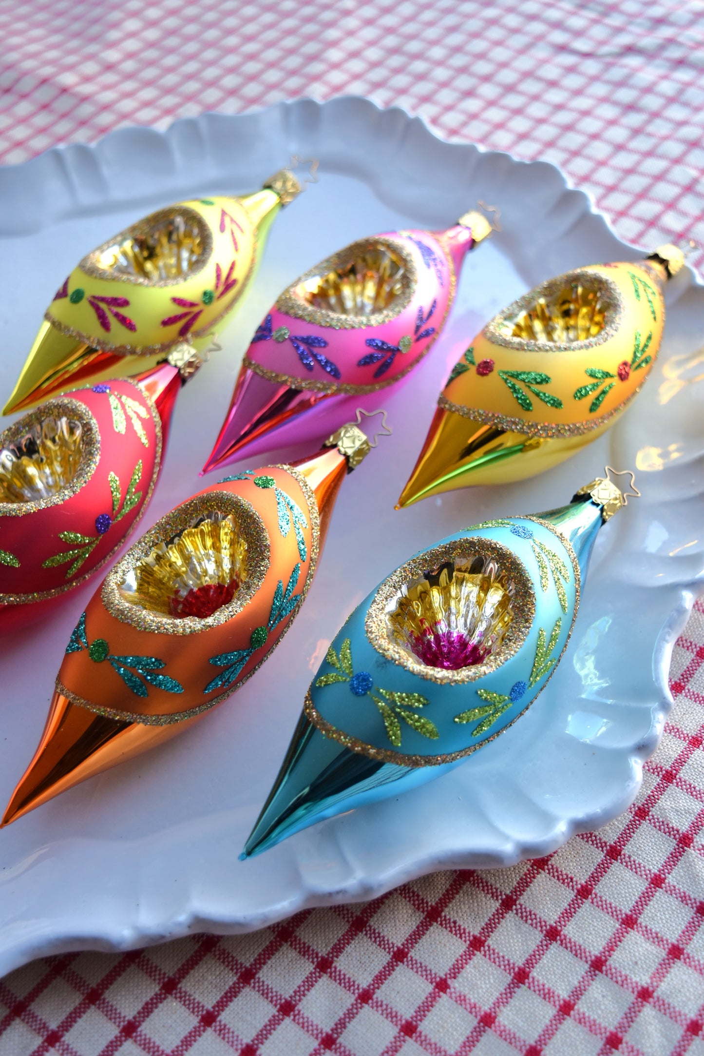 German Glass Christmas Ornament Set - Large Long Shiny Brite