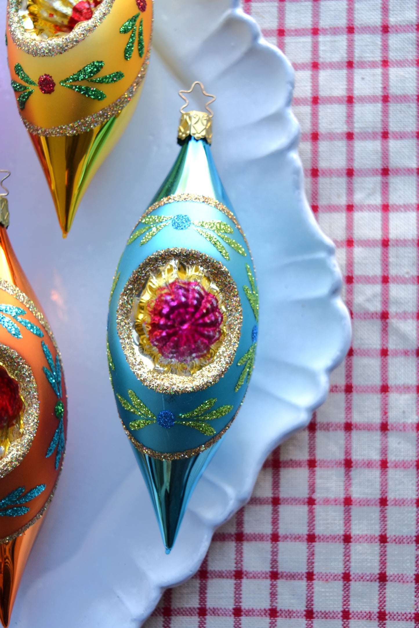 German Glass Christmas Ornament Set - Large Long Shiny Brite