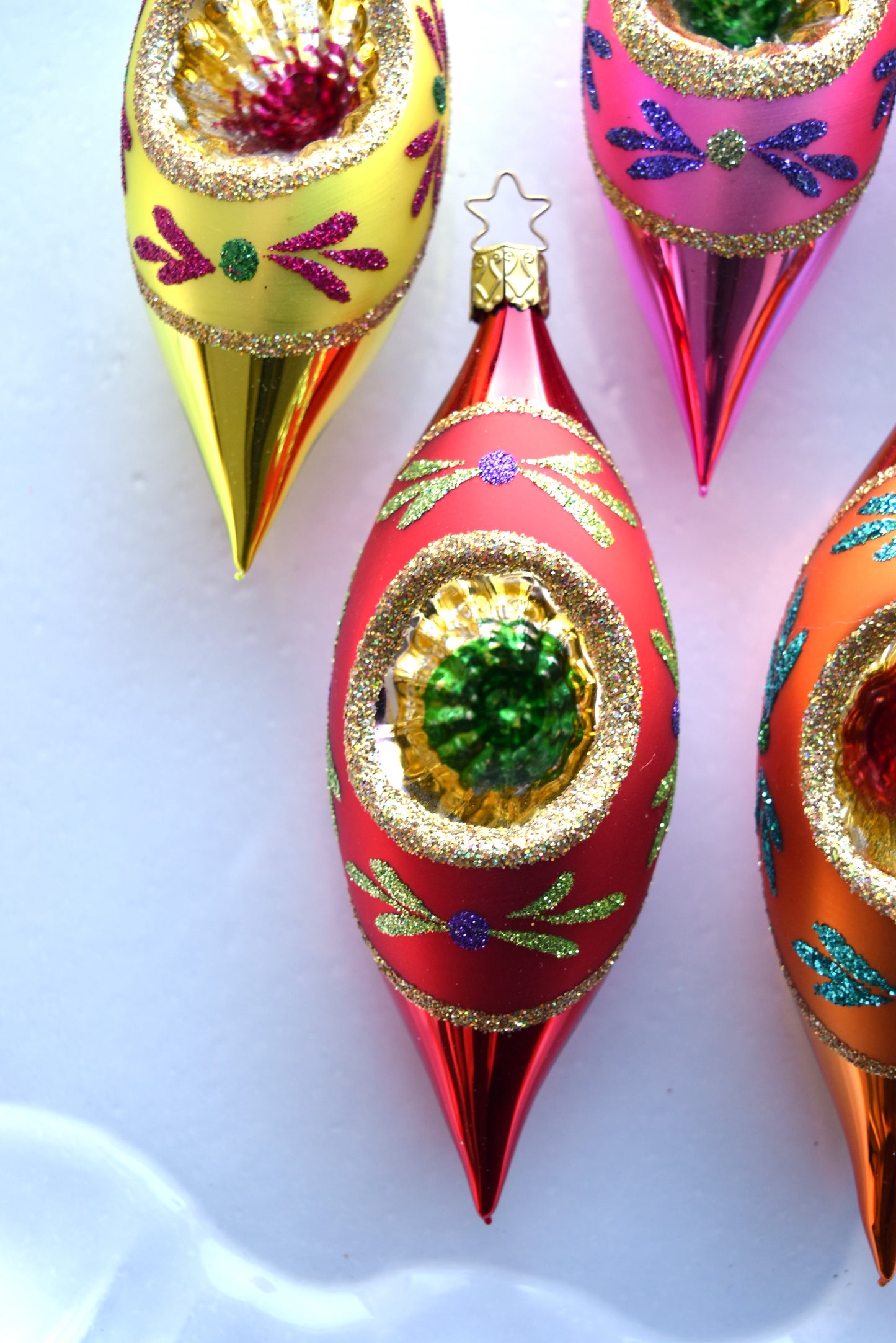 German Glass Christmas Ornament Set - Large Long Shiny Brite