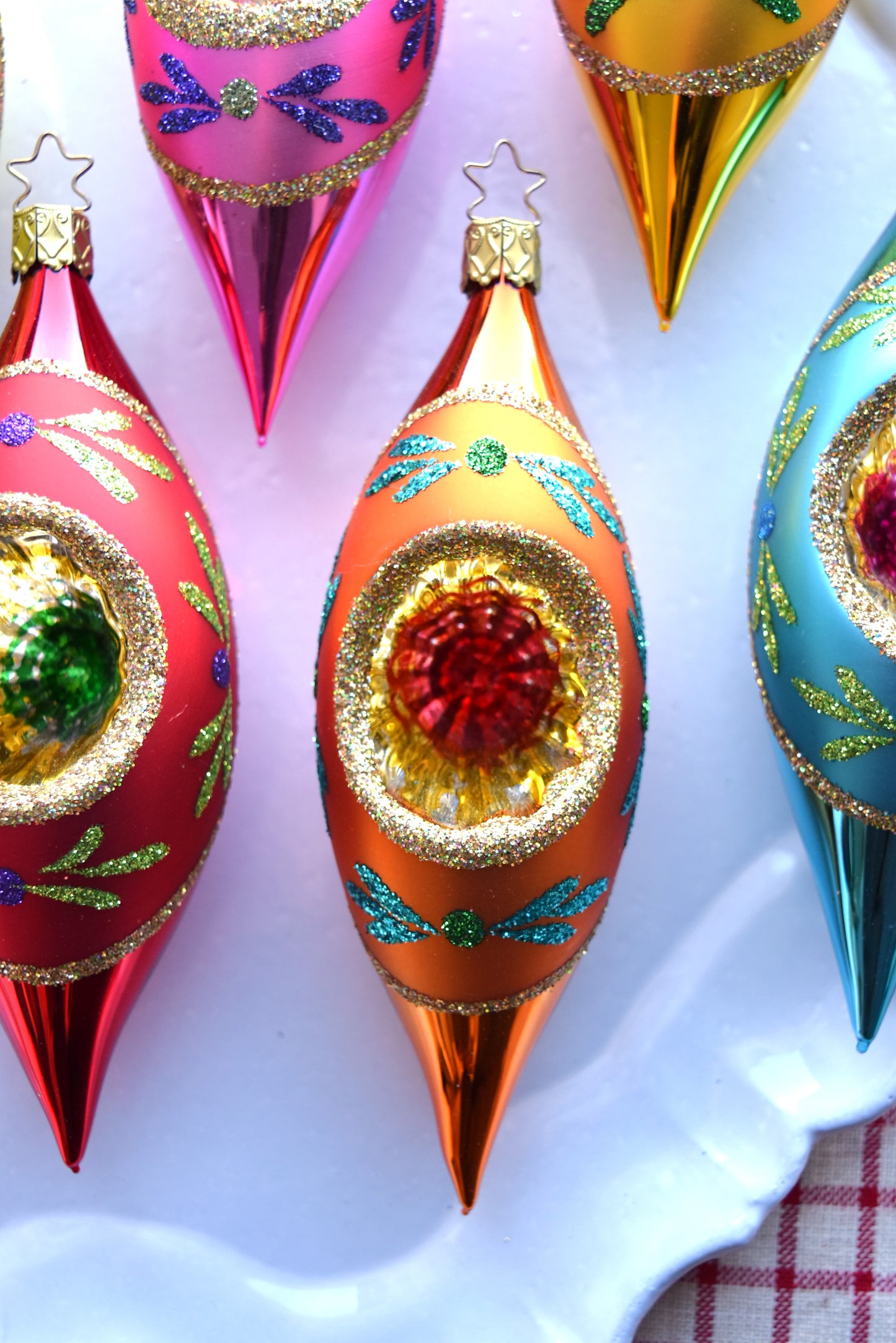 German Glass Christmas Ornament Set - Large Long Shiny Brite