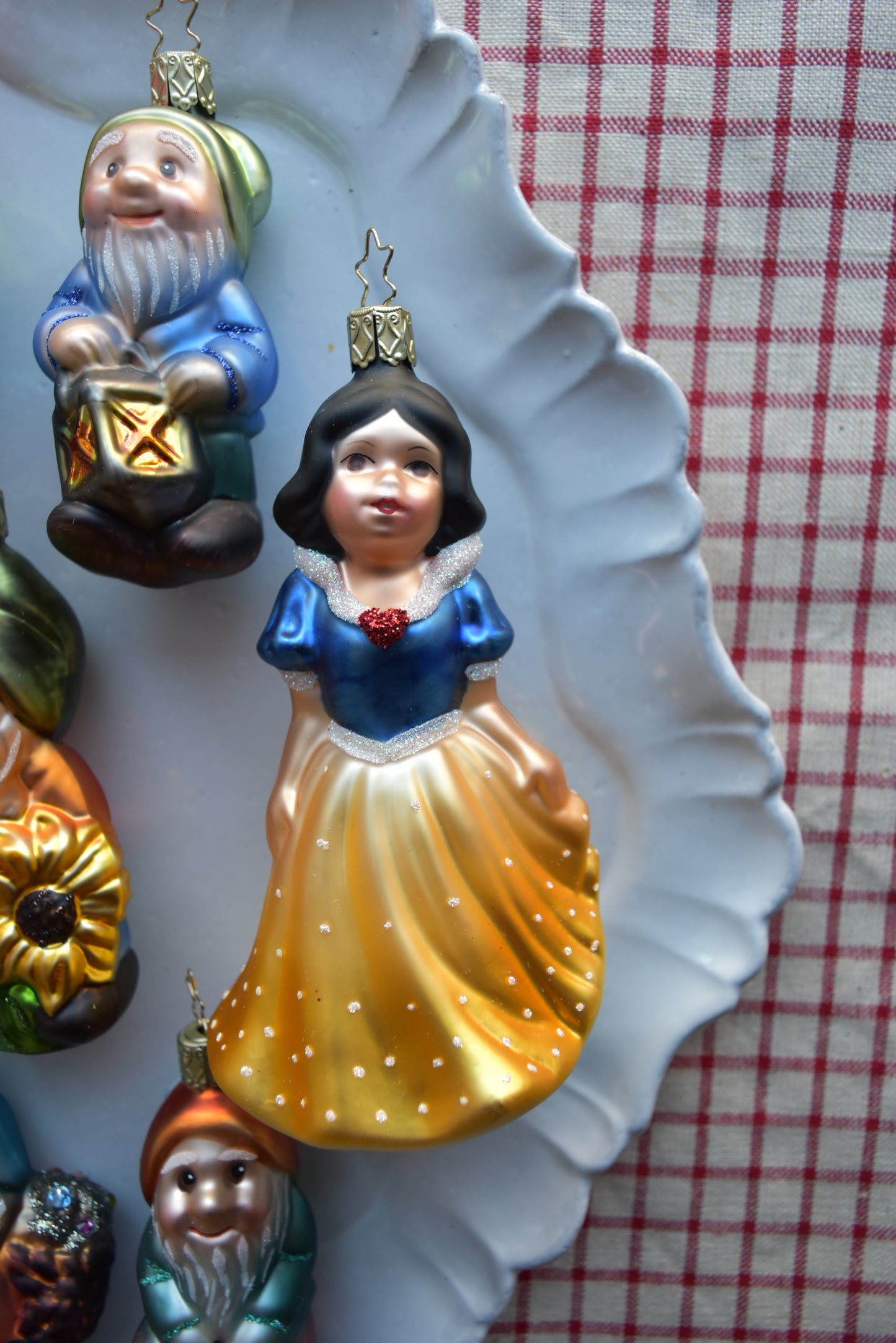 German Glass Christmas Ornament Set - Snow White & the Seven Dwarves