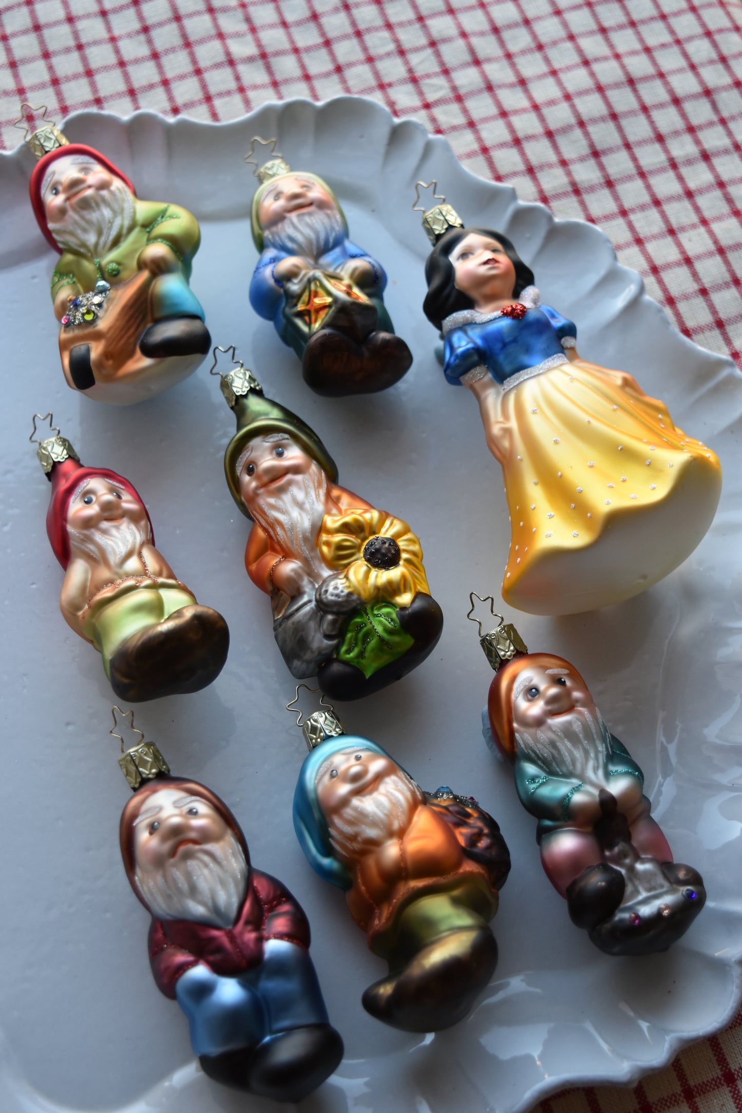 German Glass Christmas Ornament Set - Snow White & the Seven Dwarves