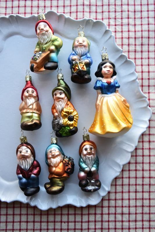 German Glass Christmas Ornament Set - Snow White & the Seven Dwarves