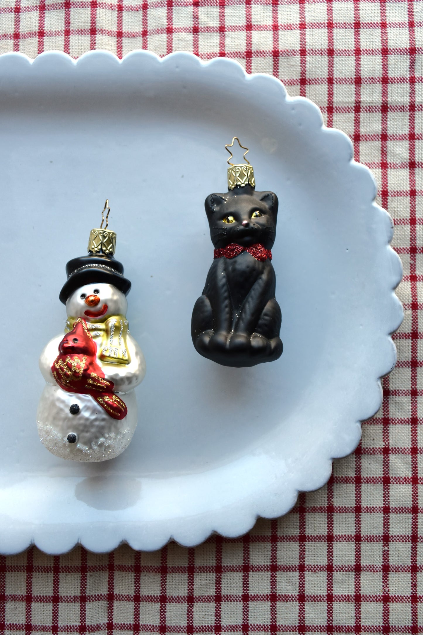 German Glass Christmas Ornaments - Black Cat Or Snowman