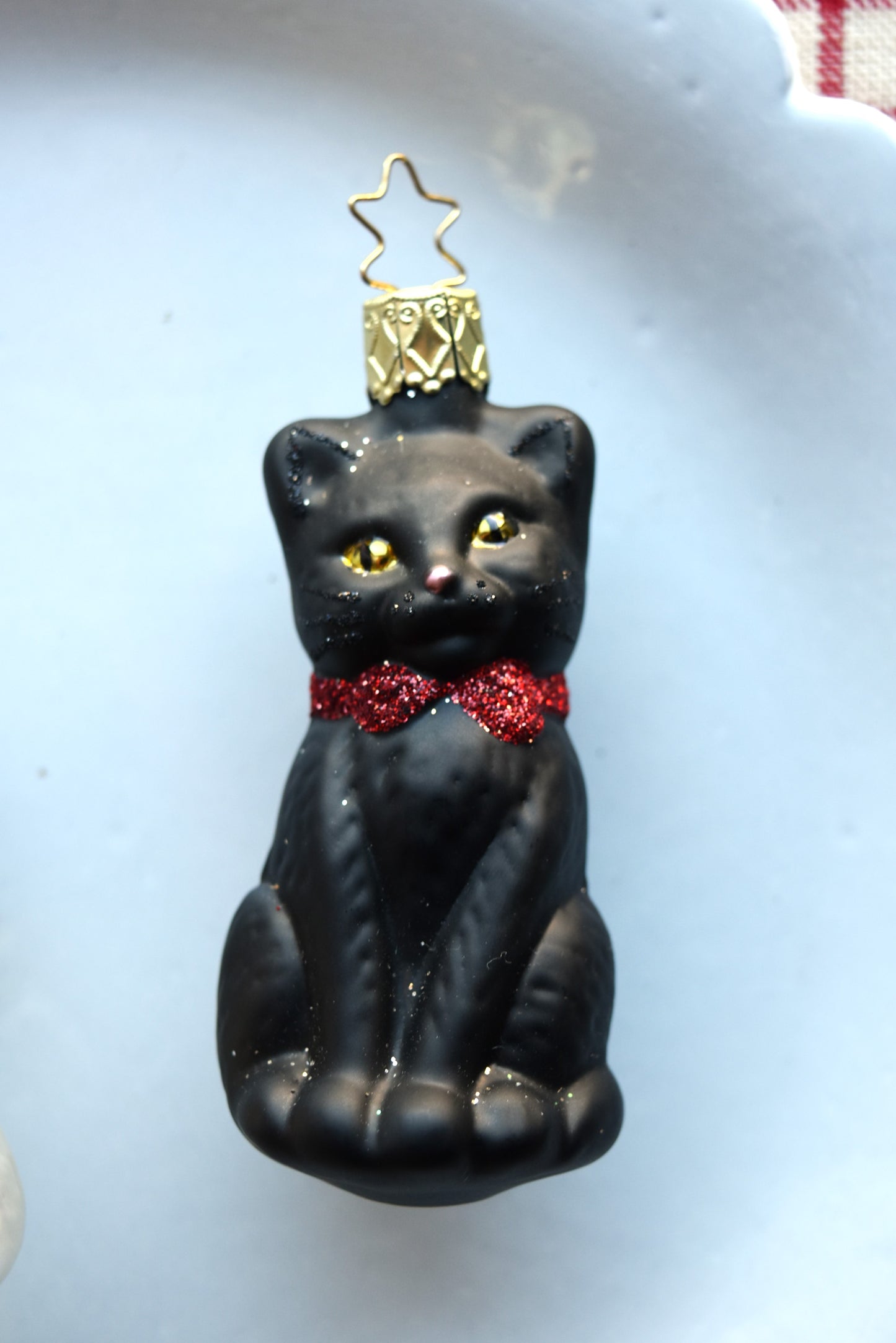 German Glass Christmas Ornaments - Black Cat Or Snowman