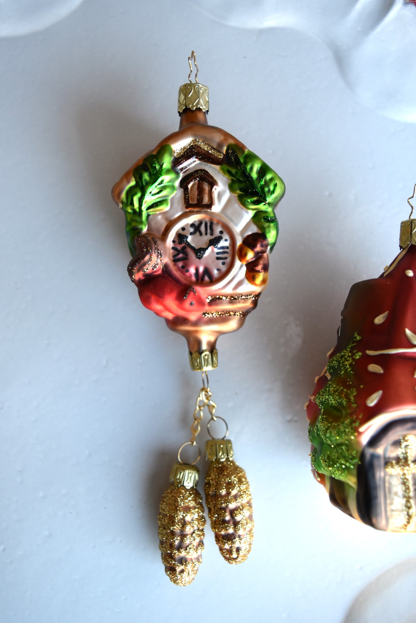 German Glass Christmas Ornaments - Cuckoo Clock Or Gingerbread House