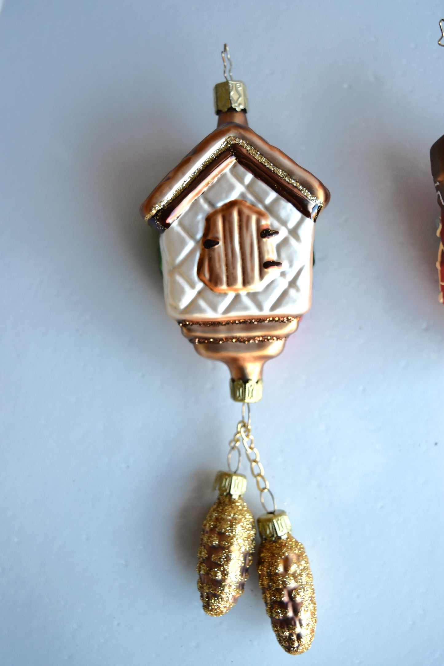German Glass Christmas Ornaments - Cuckoo Clock Or Gingerbread House