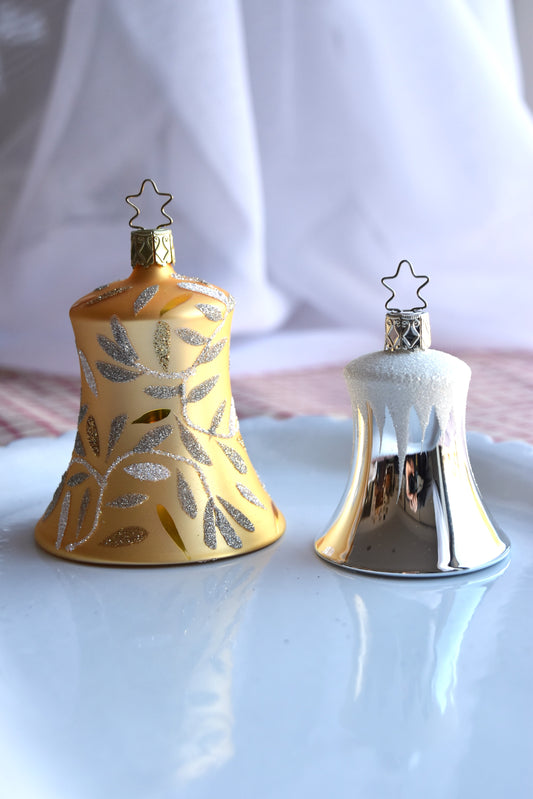 German Glass Christmas Ornaments - Gold Or Silver Bells