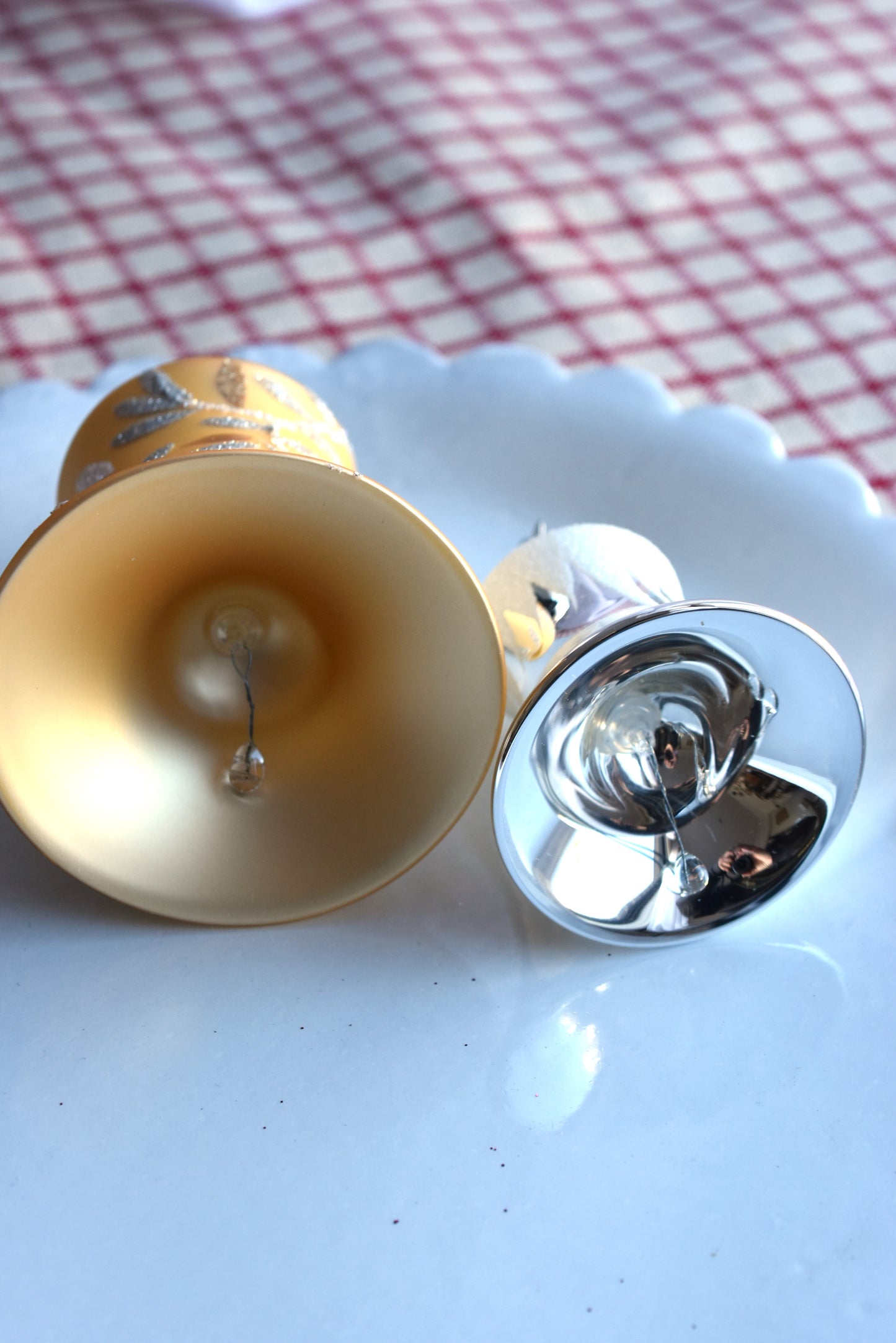 German Glass Christmas Ornaments - Gold Or Silver Bells