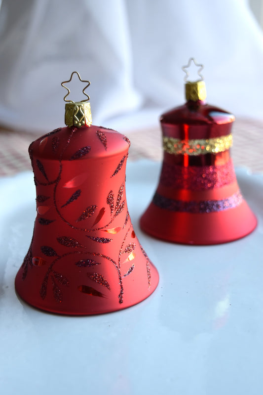 German Glass Christmas Ornaments - Red Bells