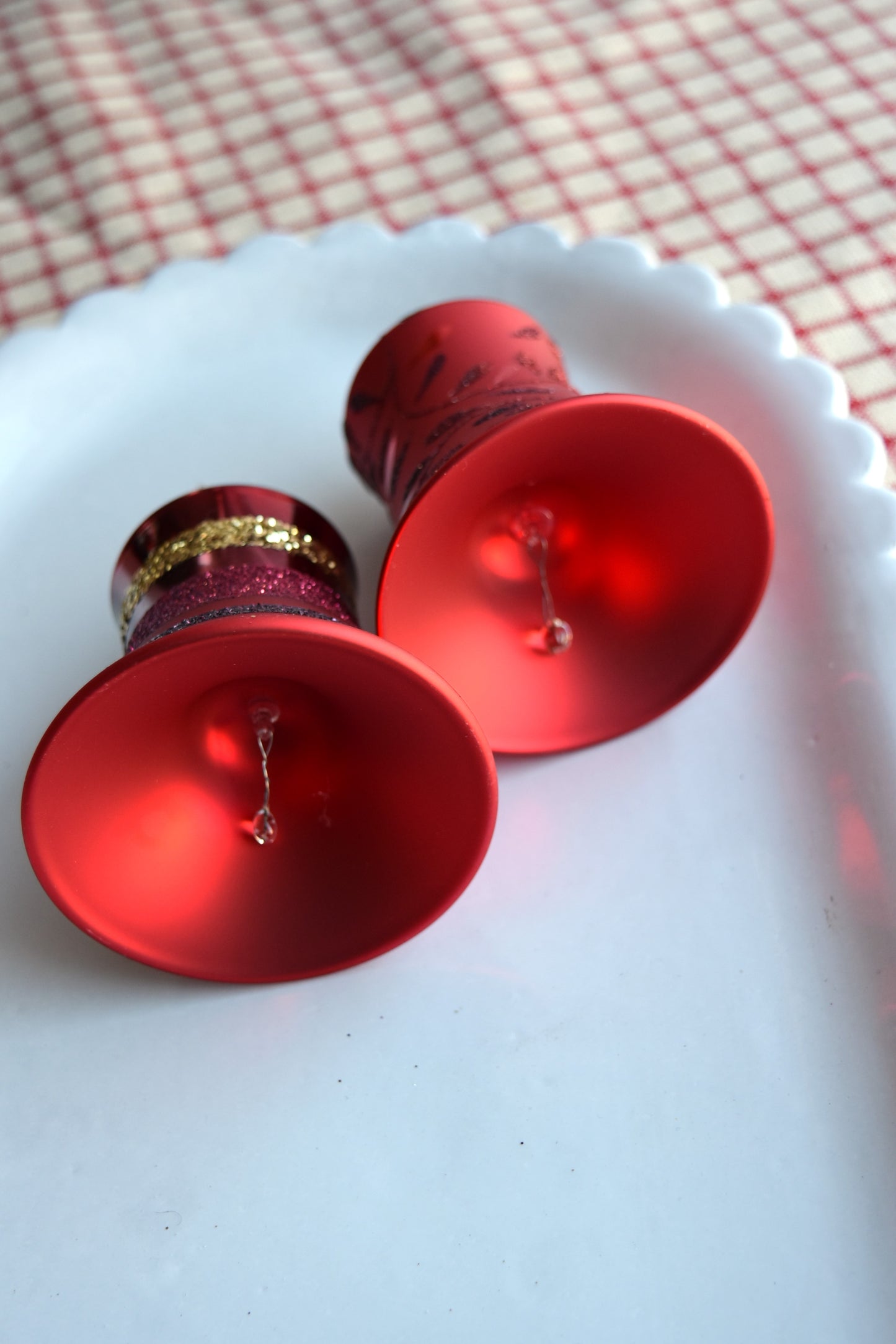 German Glass Christmas Ornaments - Red Bells