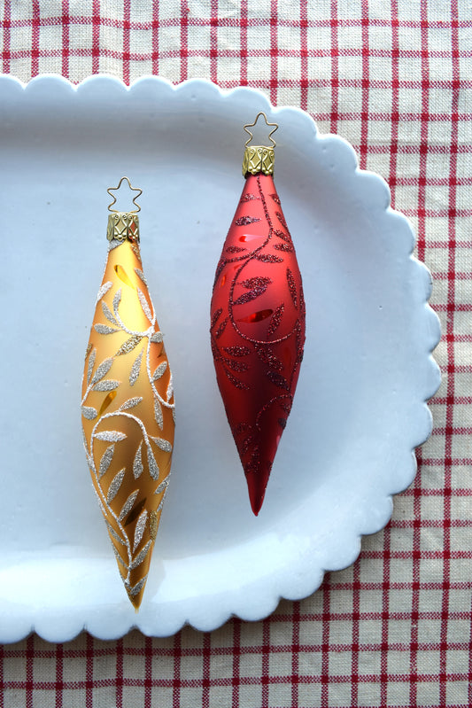 German Glass Christmas Ornaments - Red Or Gold Drop