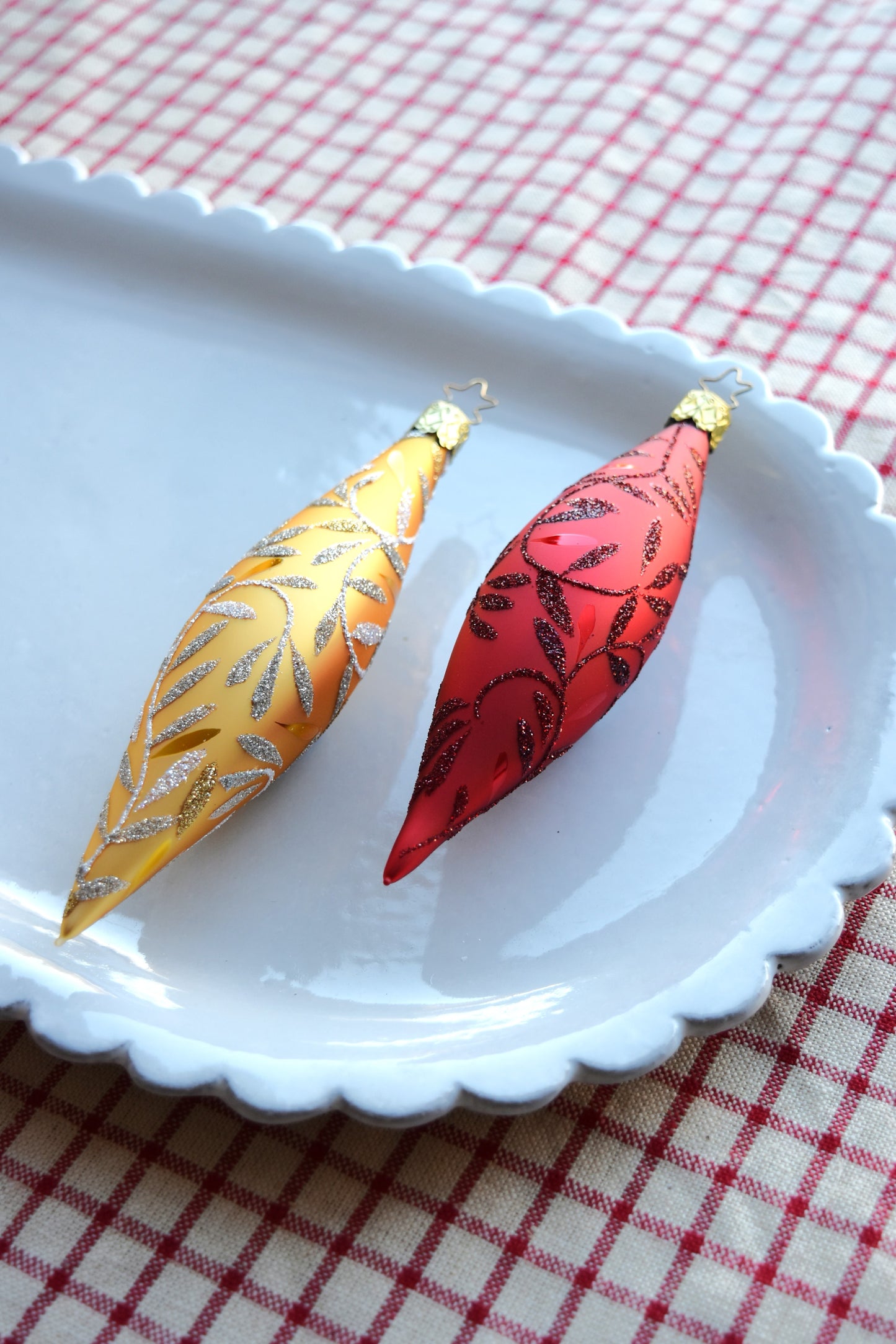 German Glass Christmas Ornaments - Red Or Gold Drop