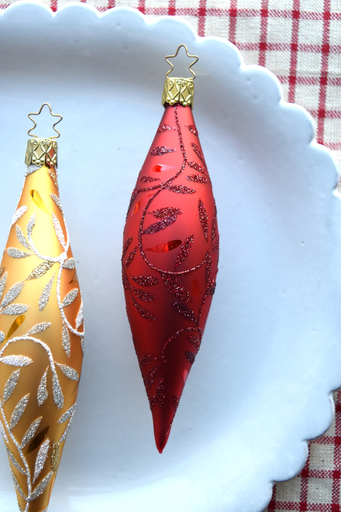 German Glass Christmas Ornaments - Red Or Gold Drop