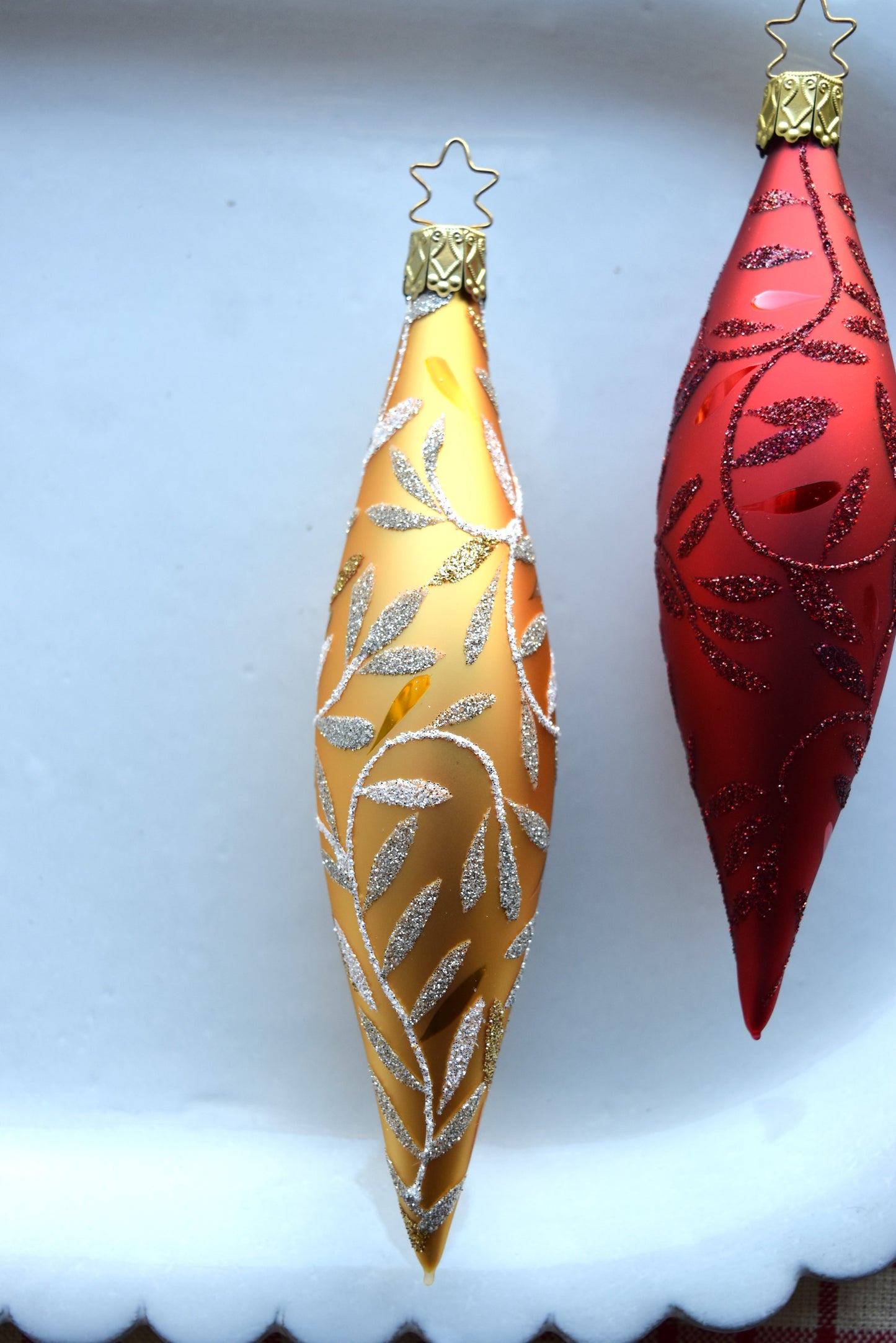 German Glass Christmas Ornaments - Red Or Gold Drop