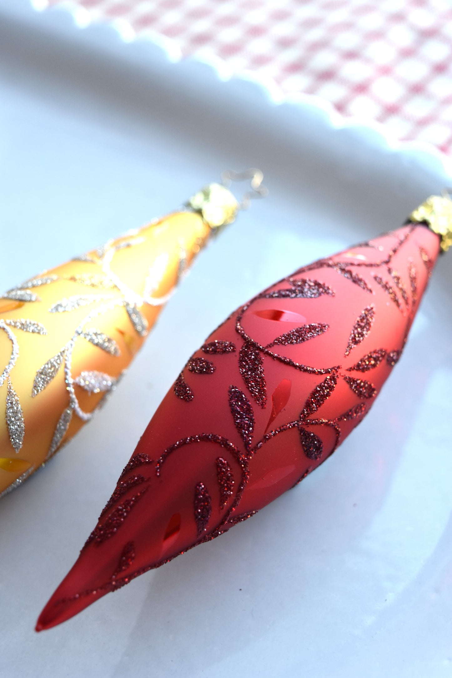 German Glass Christmas Ornaments - Red Or Gold Drop