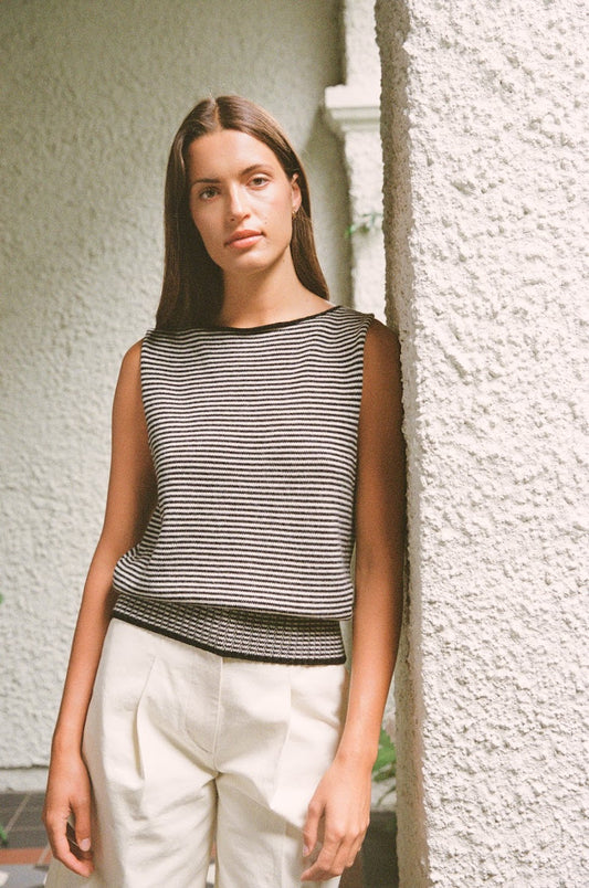 Francie Star Knit Vest Black/Creme Stripe