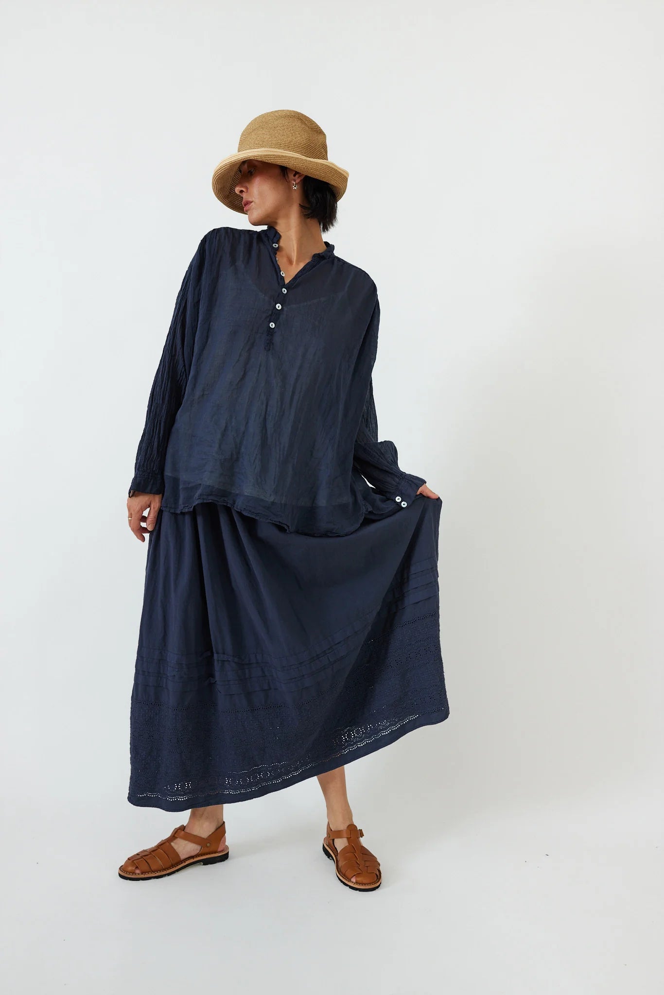 Metta Hill Shirt Cotton Voile - Navy