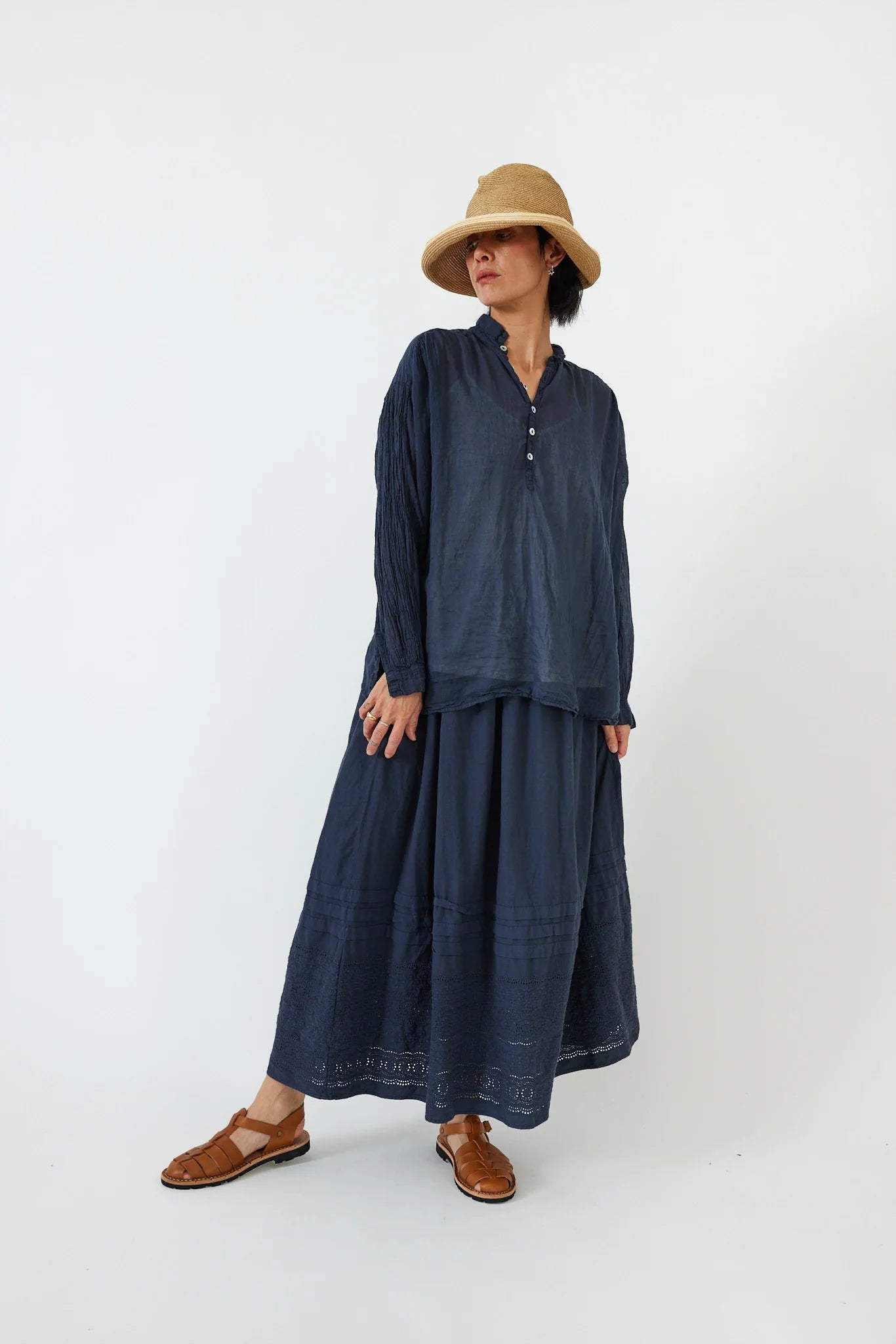 Metta Hill Shirt Cotton Voile - Navy