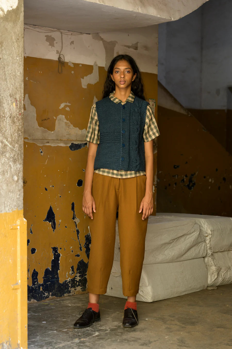 Runaway Bicycle Knitted Button Up Vest In Teal