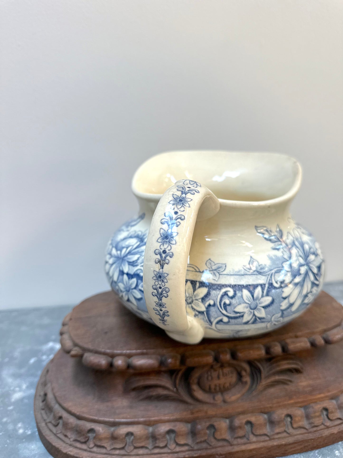 Antique French Gien 'Saint Germain' Floral Ceramic Jug