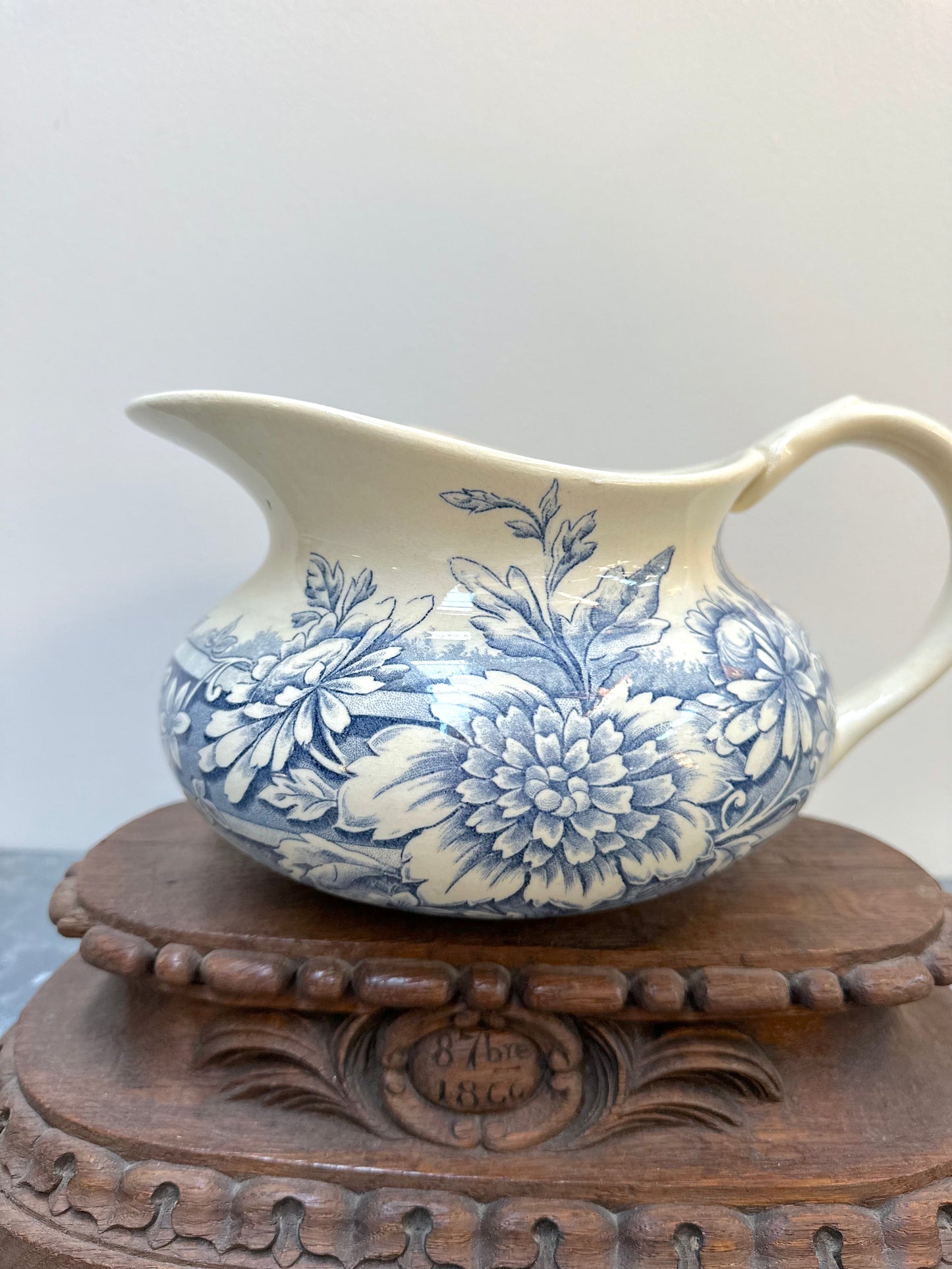 Antique French Gien 'Saint Germain' Floral Ceramic Jug