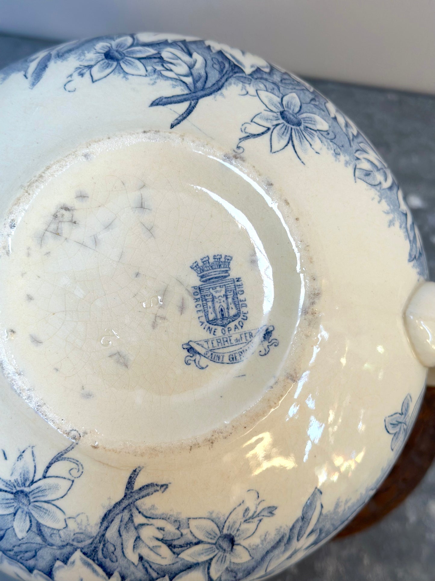 Antique French Gien 'Saint Germain' Floral Ceramic Jug