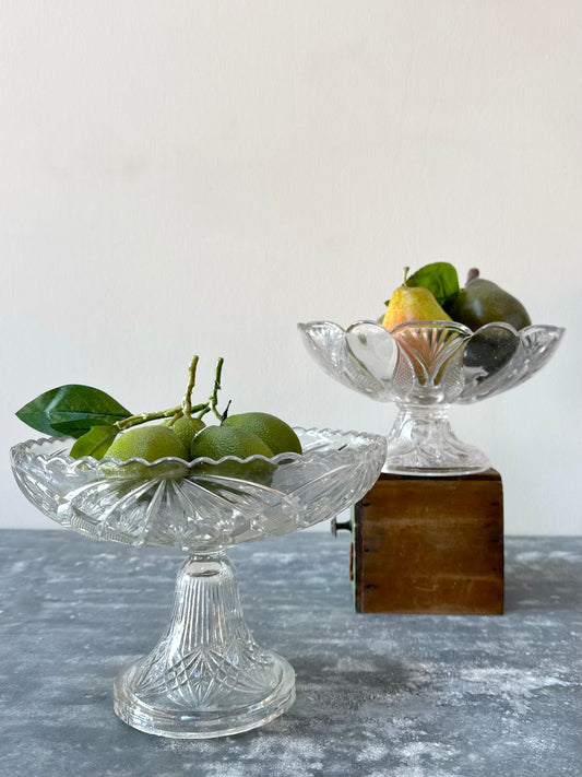 Vintage European Elegant Pressed Glass Footed Bowls