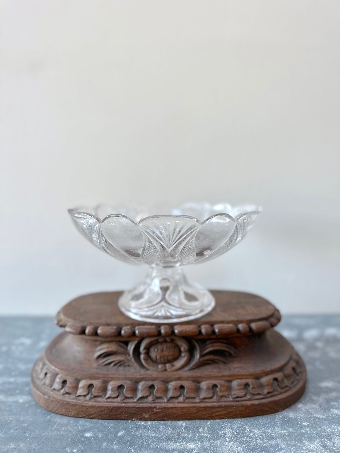 Vintage European Elegant Pressed Glass Footed Bowls