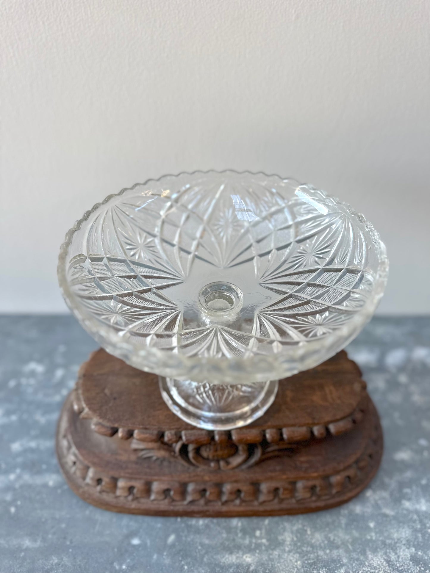 Vintage European Elegant Pressed Glass Footed Bowls