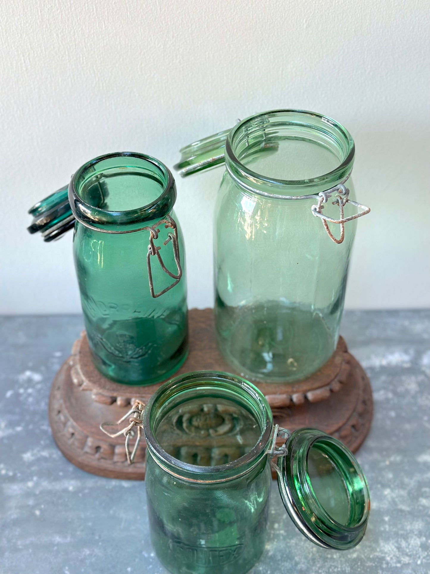 Antique French Green Glass Jars