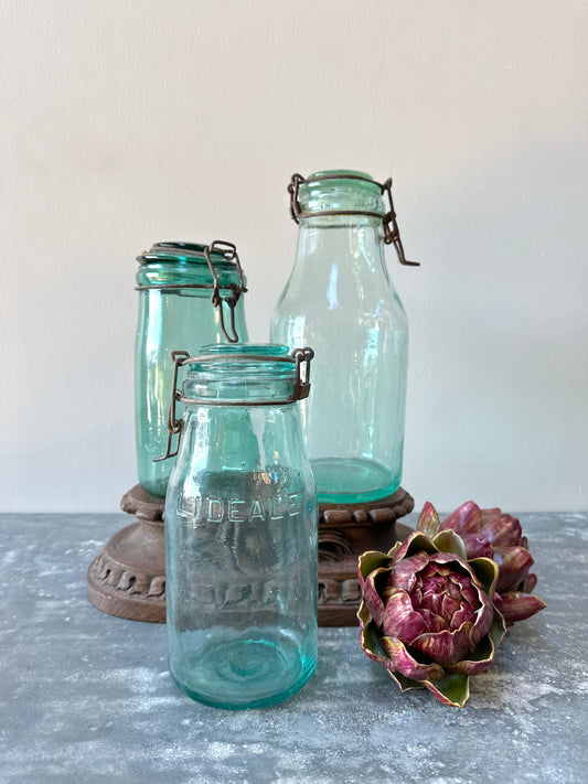 Antique French Pale Green Glass Jars
