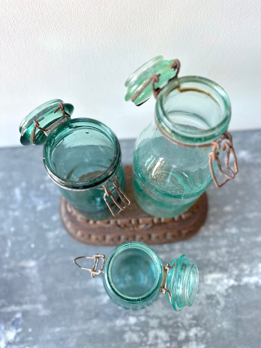 Antique French Pale Green Glass Jars