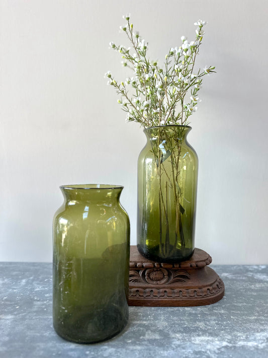 19th Century French Green Glass Olive Jars