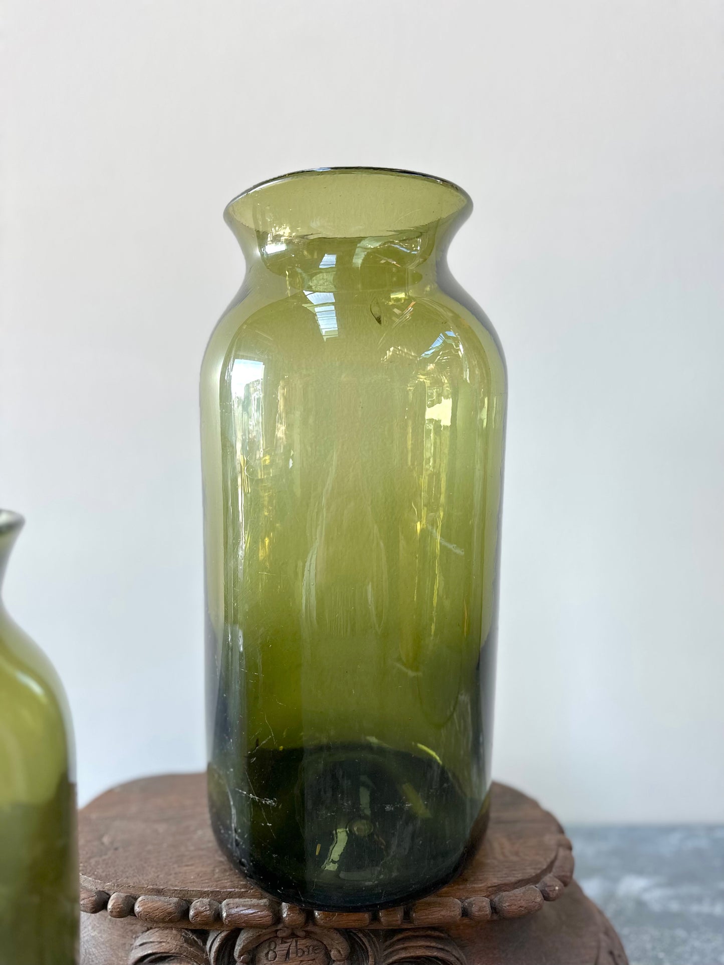 19th Century French Green Glass Olive Jars