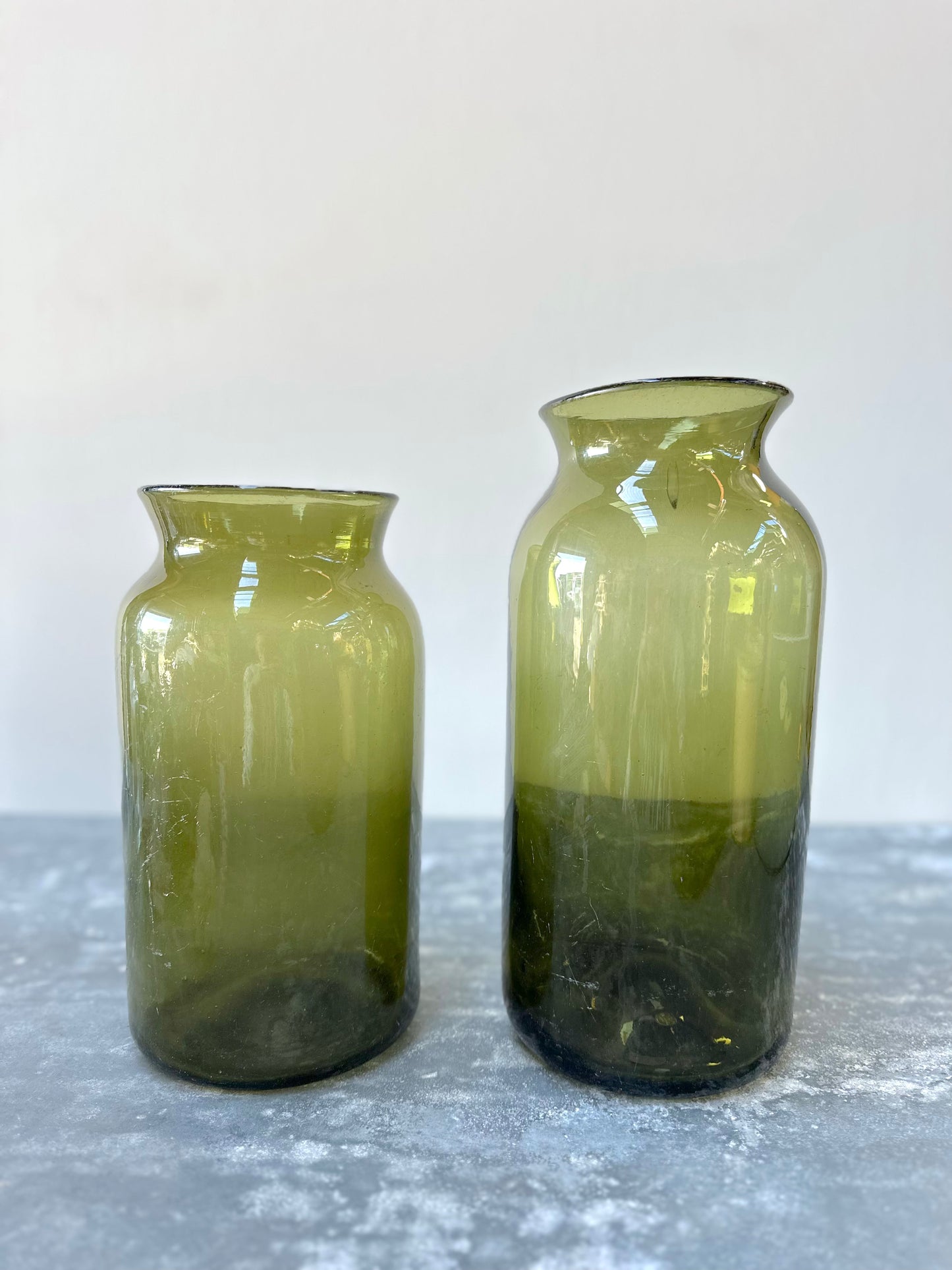 19th Century French Green Glass Olive Jars