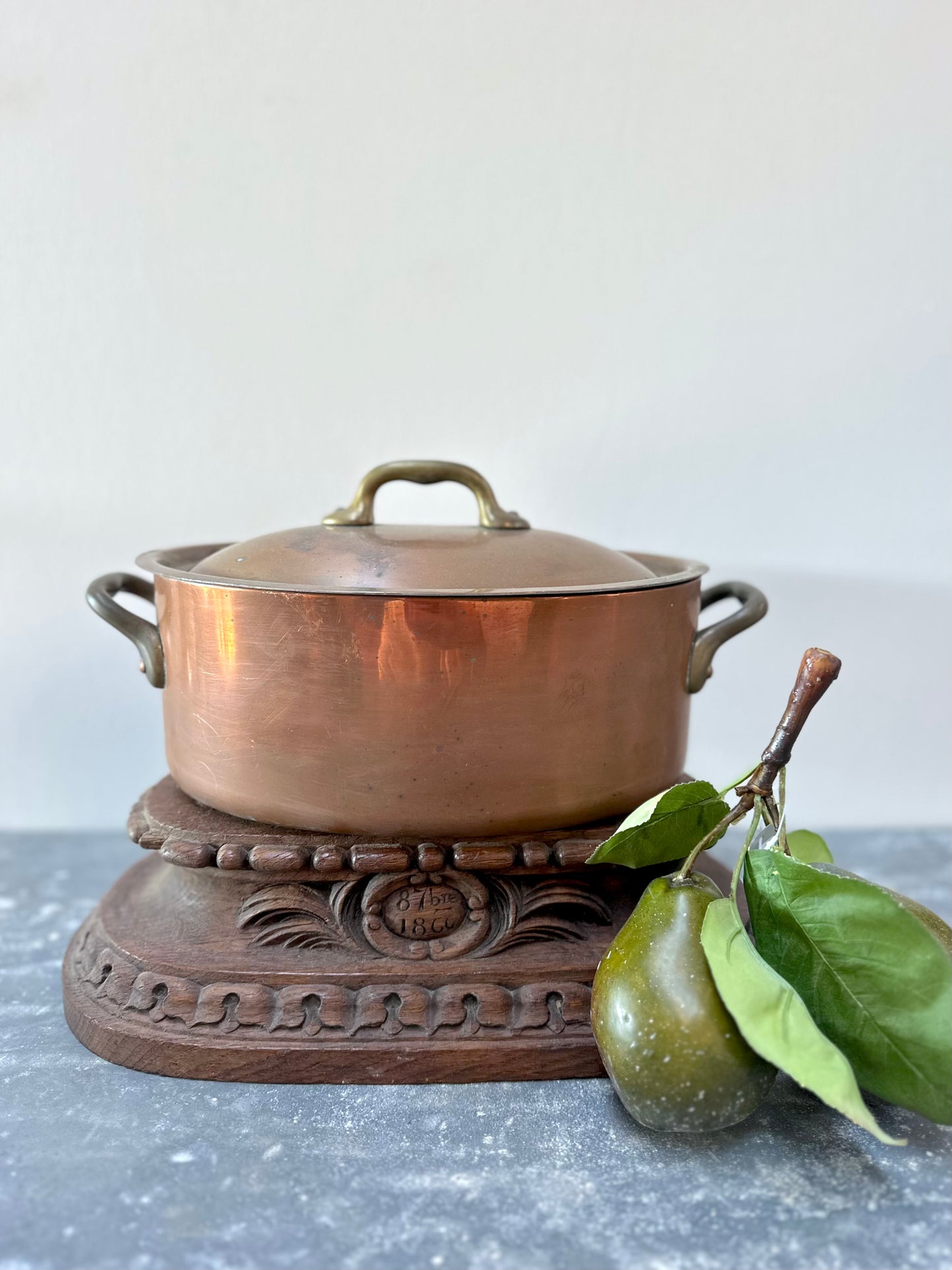 Antique French Petite Oval Copper Pot With Lid