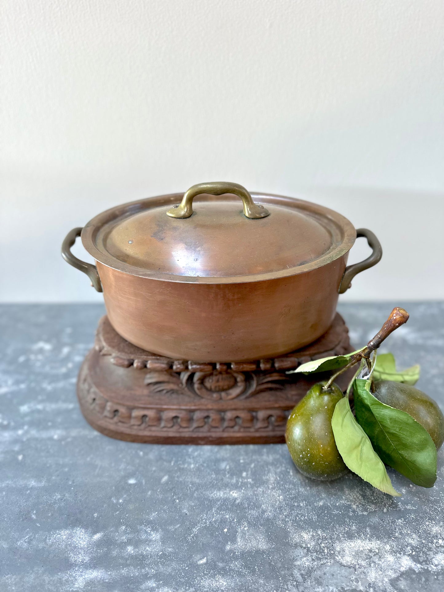 Antique French Petite Oval Copper Pot With Lid