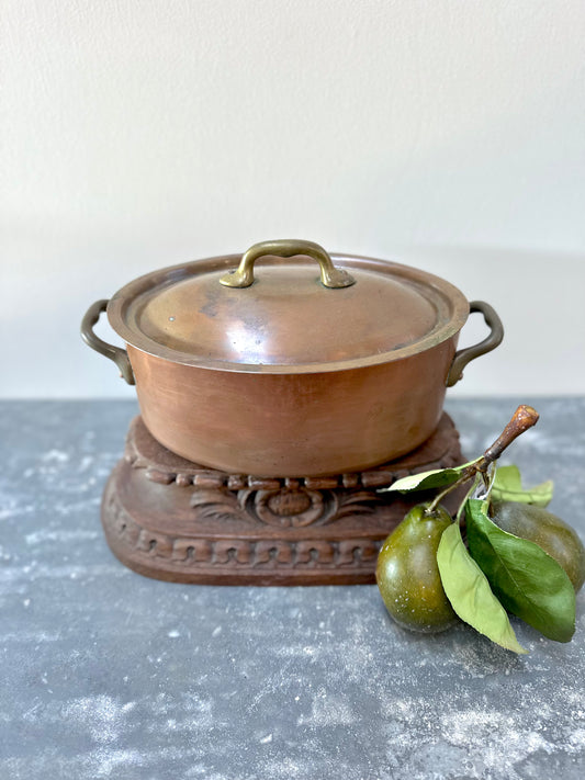 Antique French Petite Oval Copper Pot With Lid