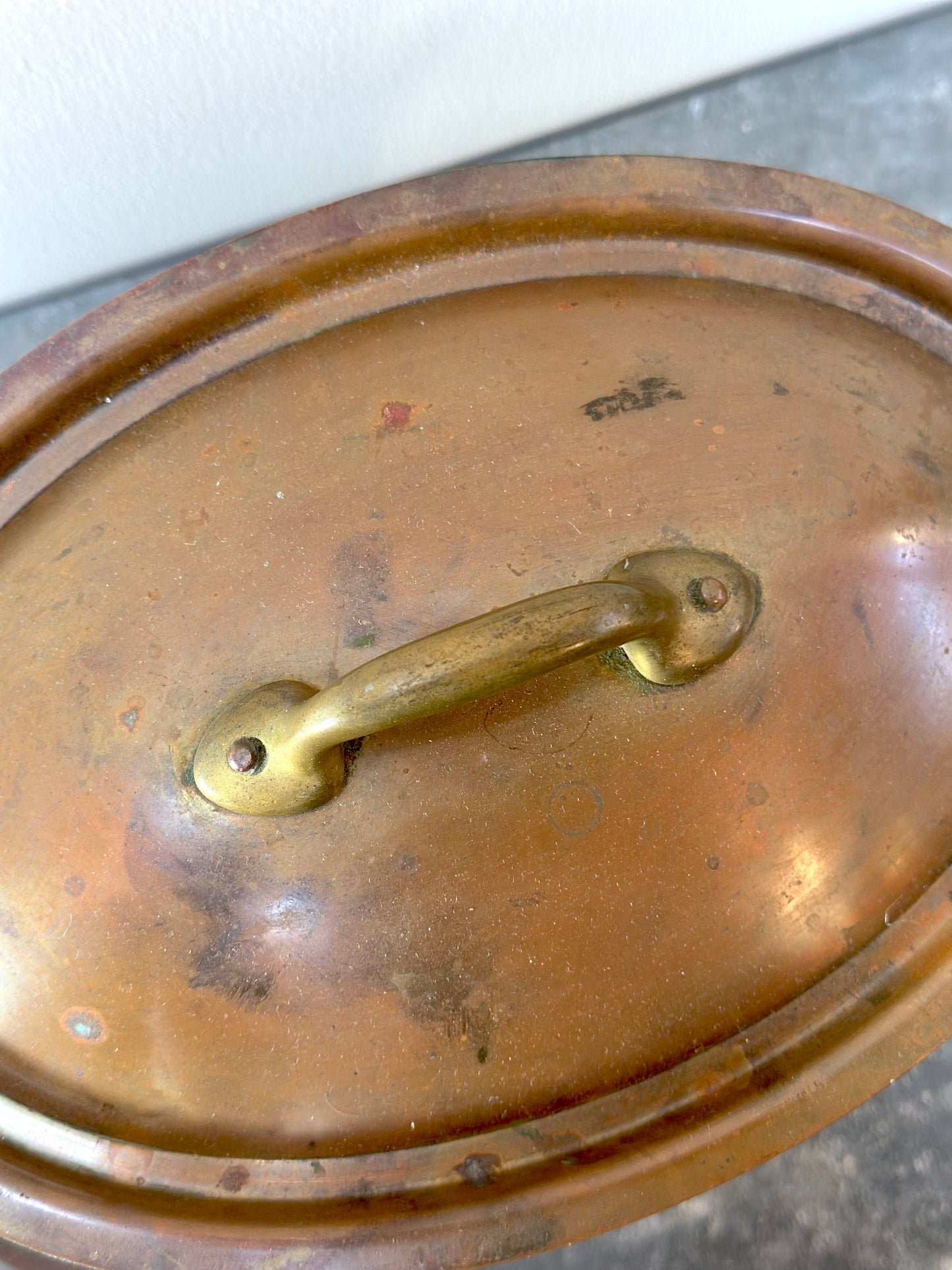 Antique French Petite Oval Copper Pot With Lid