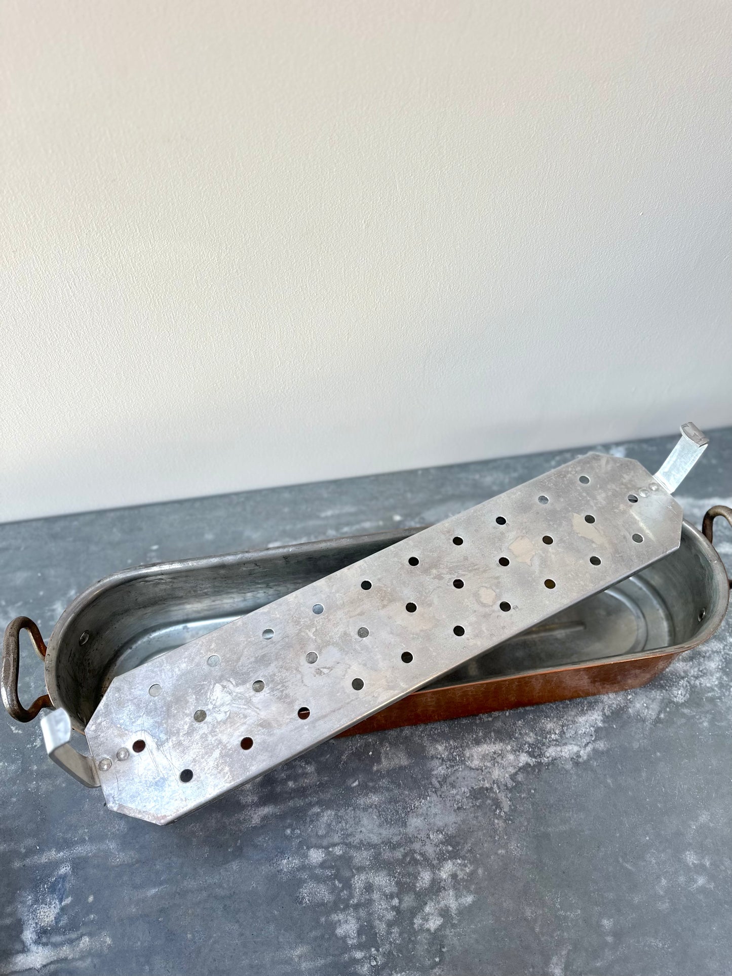 Antique French Long Copper Fish Poacher
