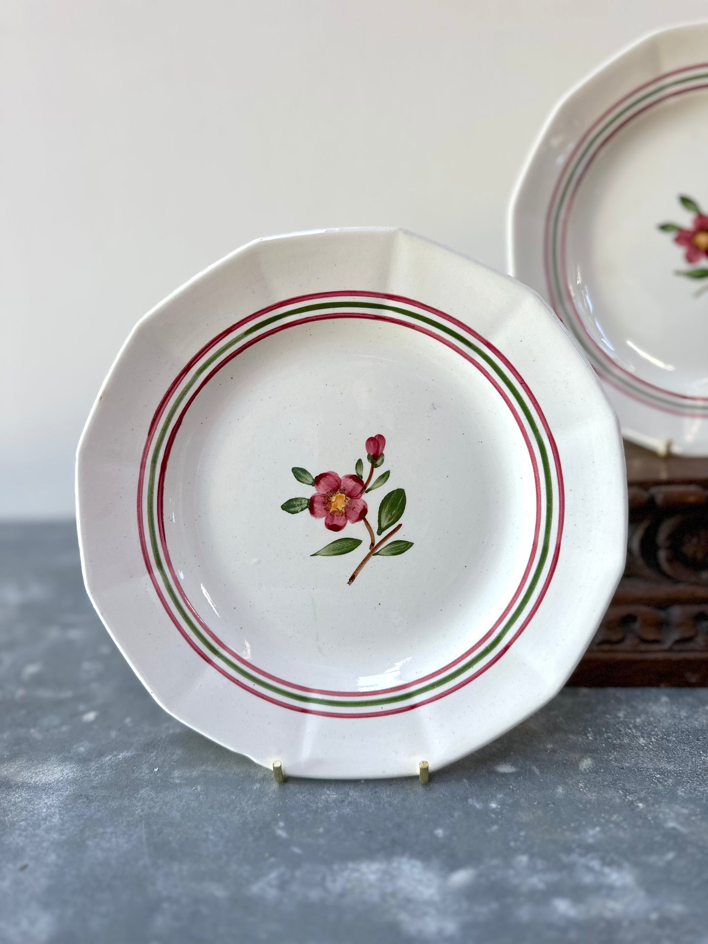 Antique French Sarreguemines 'Armelle' Floral Pair Of Plates