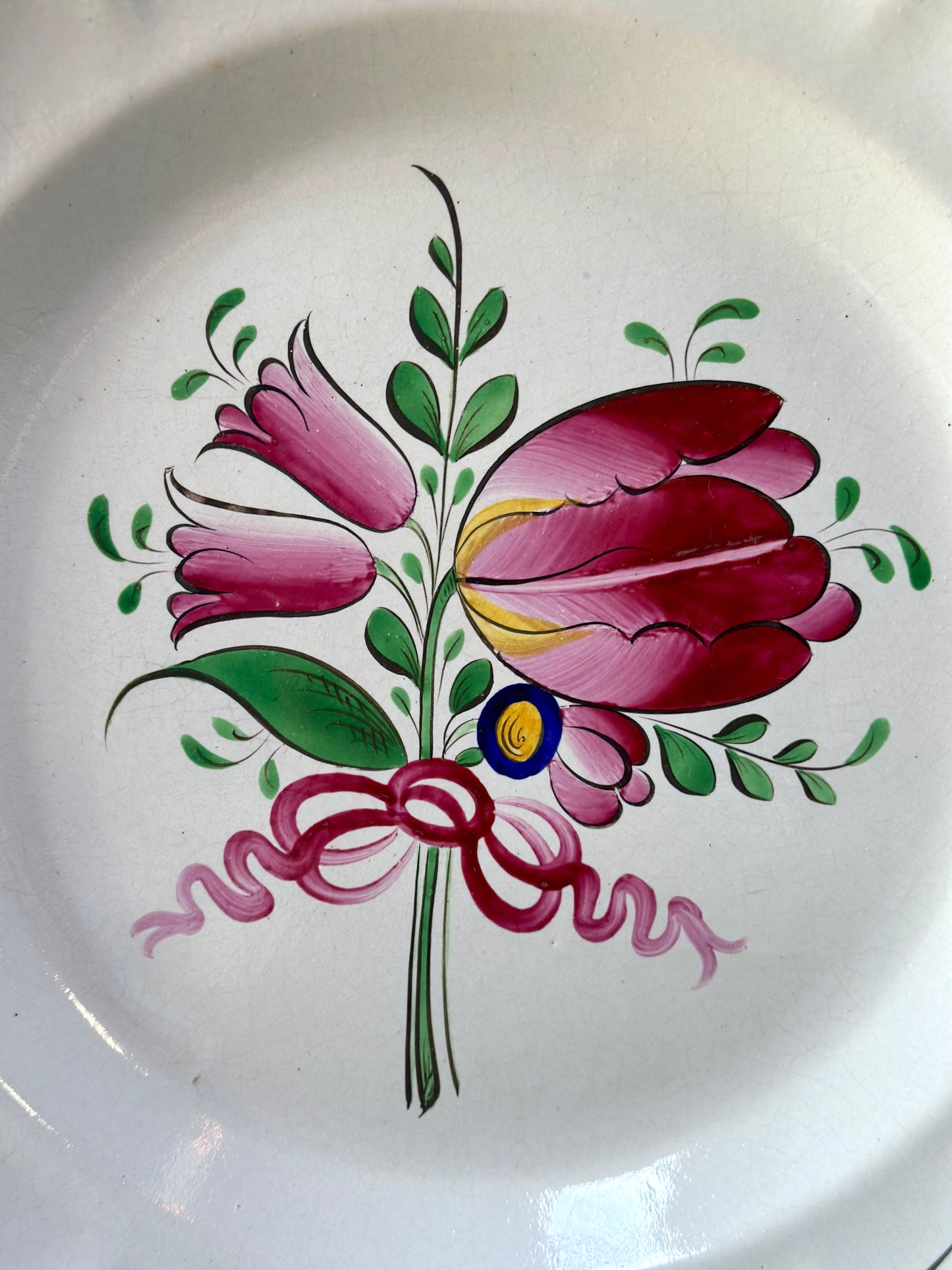 Antique French Hand Painted Round Floral Platter