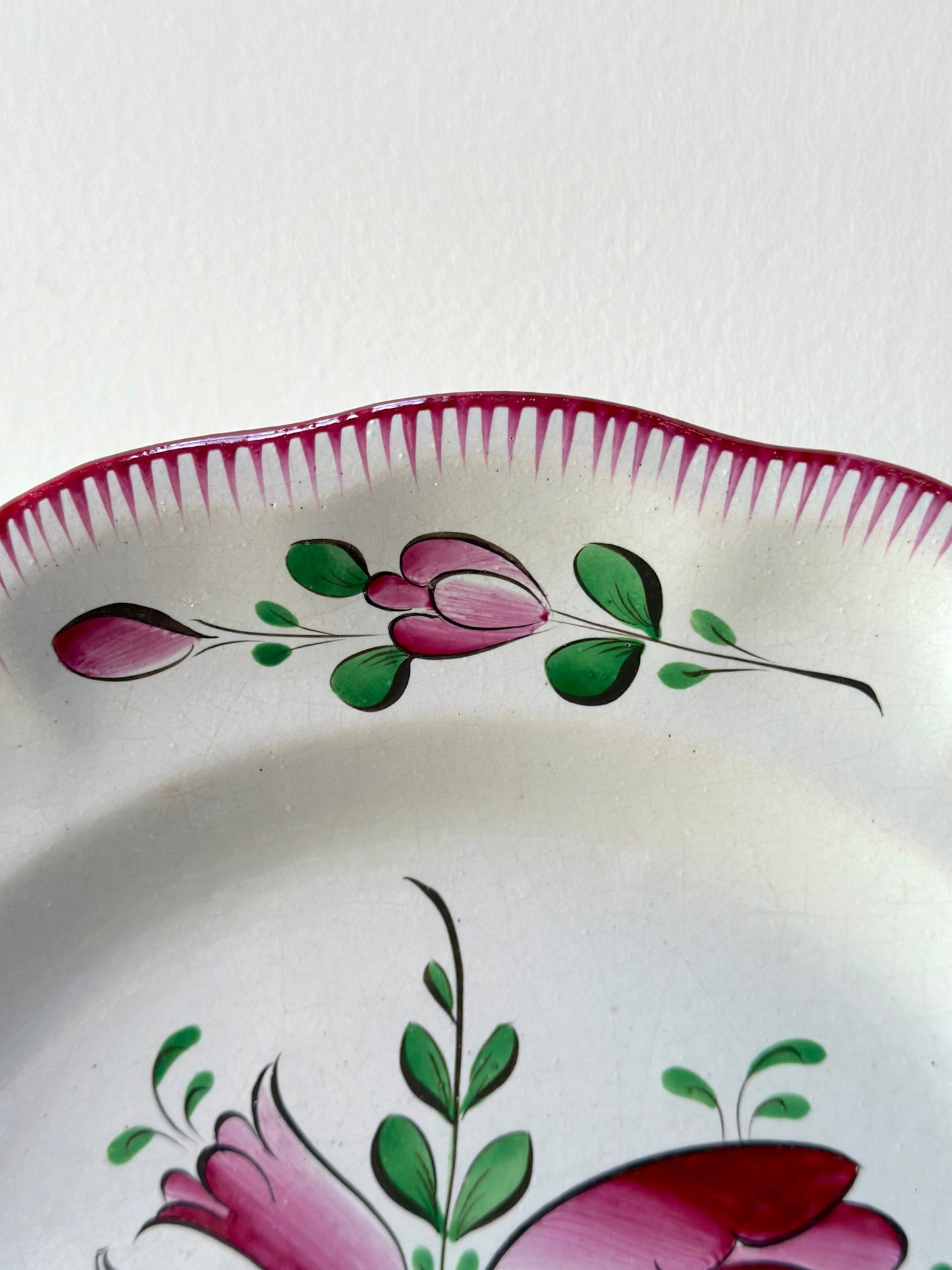 Antique French Hand Painted Round Floral Platter