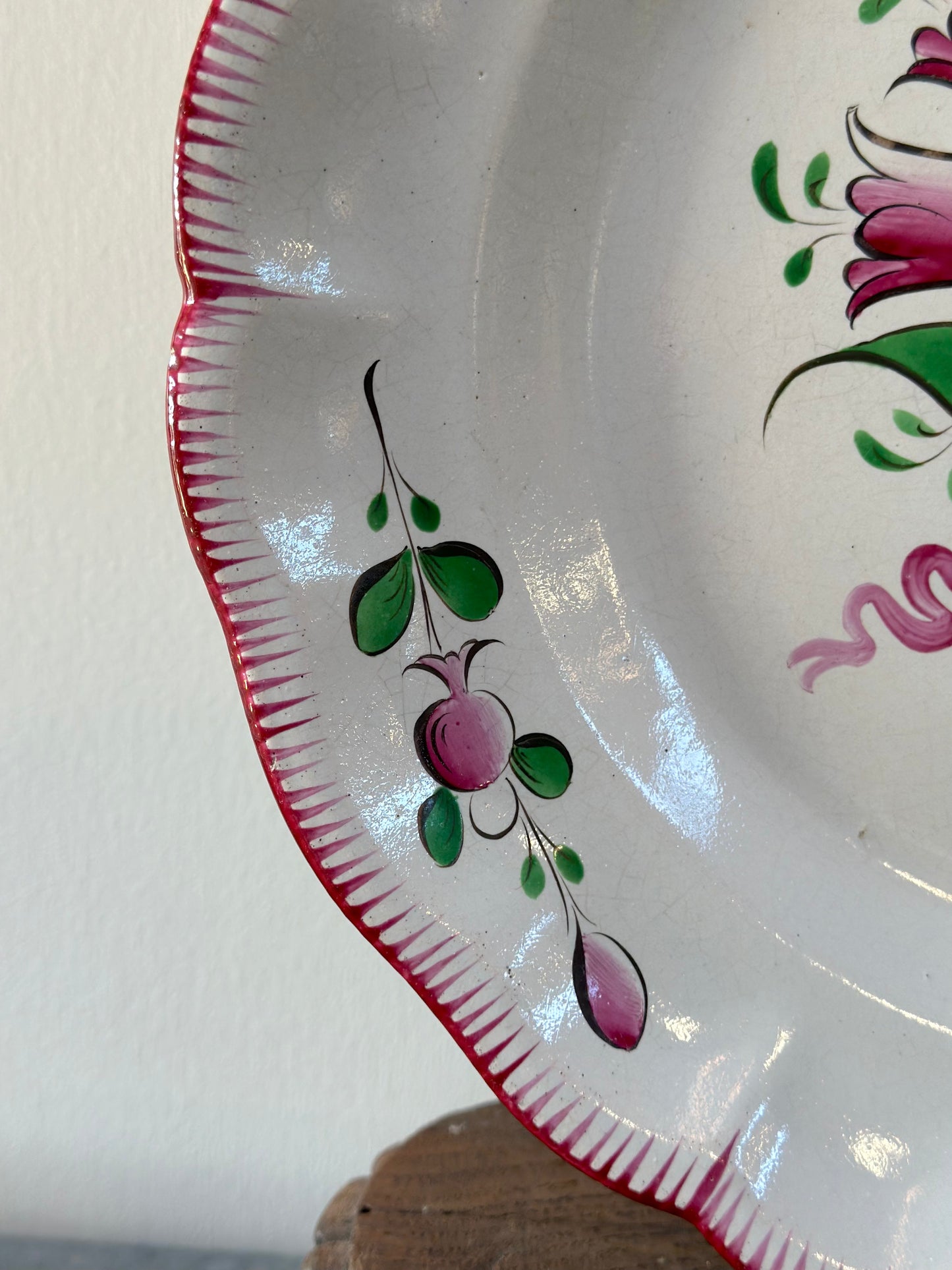 Antique French Hand Painted Round Floral Platter