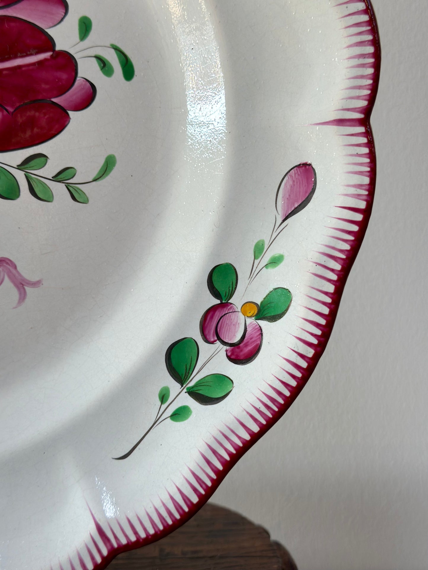 Antique French Hand Painted Round Floral Platter