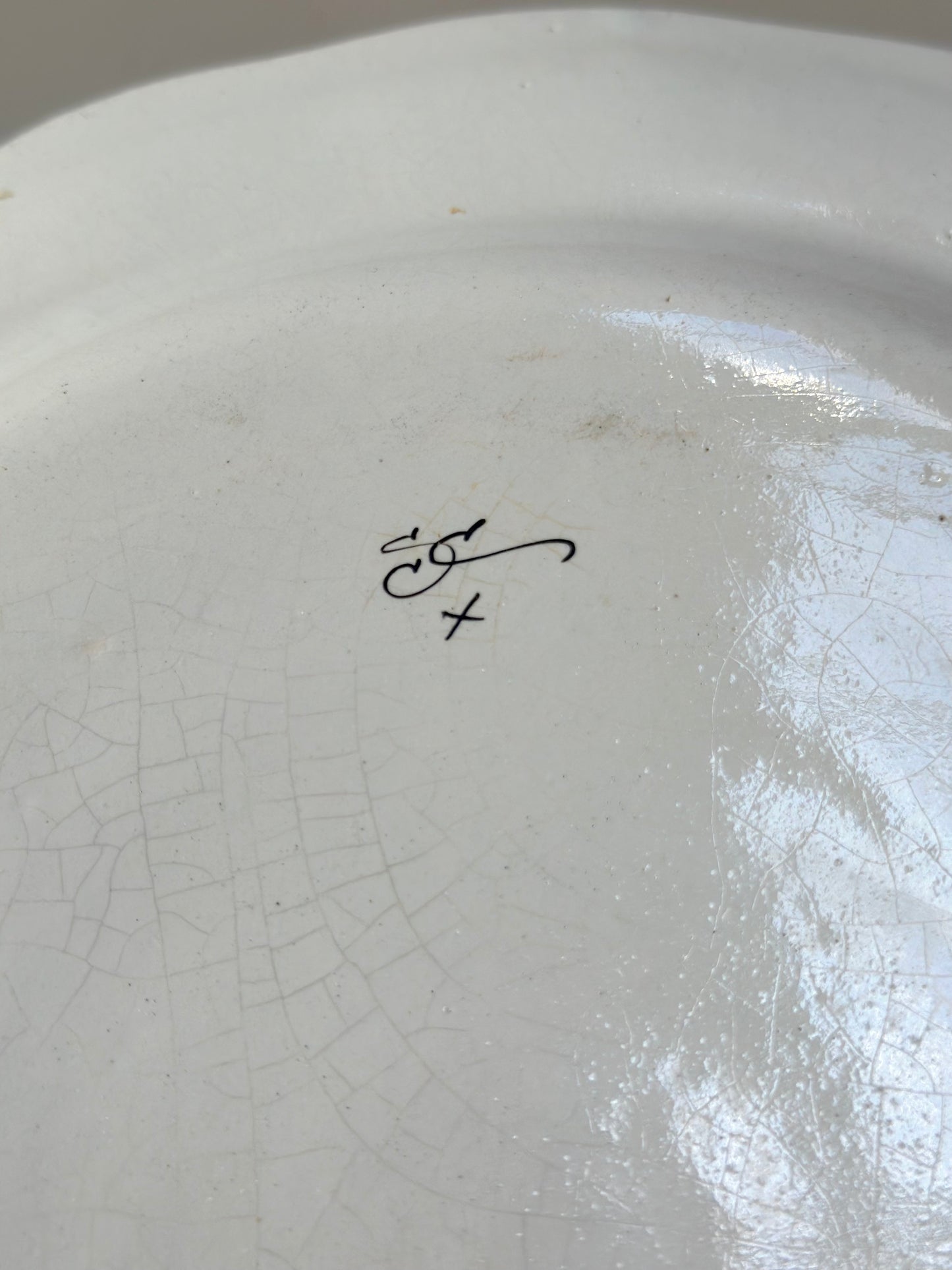 Antique French Hand Painted Round Floral Platter